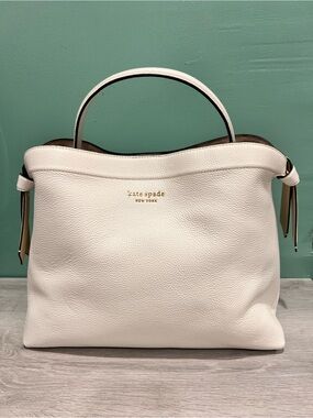 Kate Spade New York Knott Large White  Pebbled Leather Top Handle Crossbody Bag